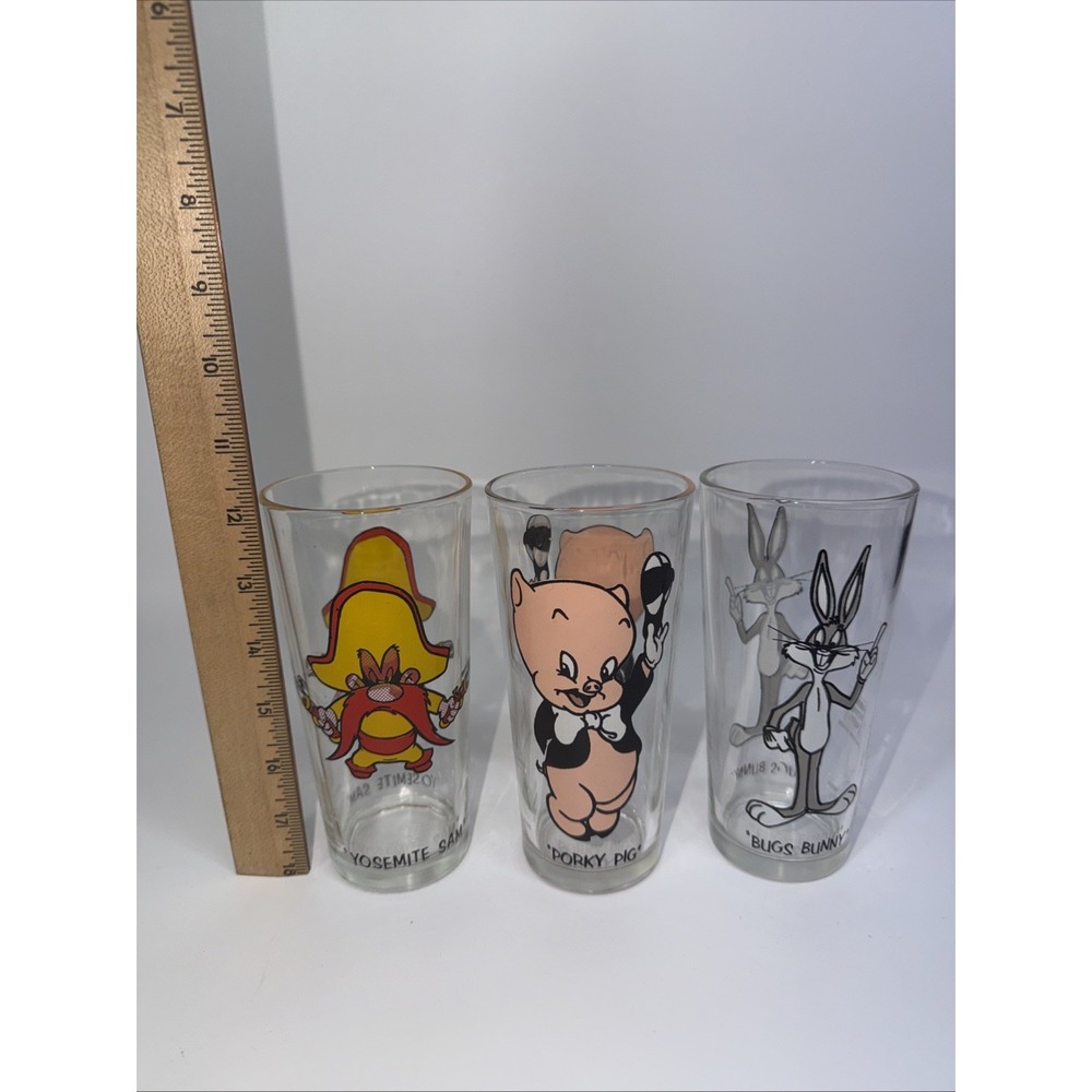 Vintage Pepsi Collector Glasses Set Of 3 Bugs Bunny Porky Pig Yosemite Sam - Picture 4 of 4